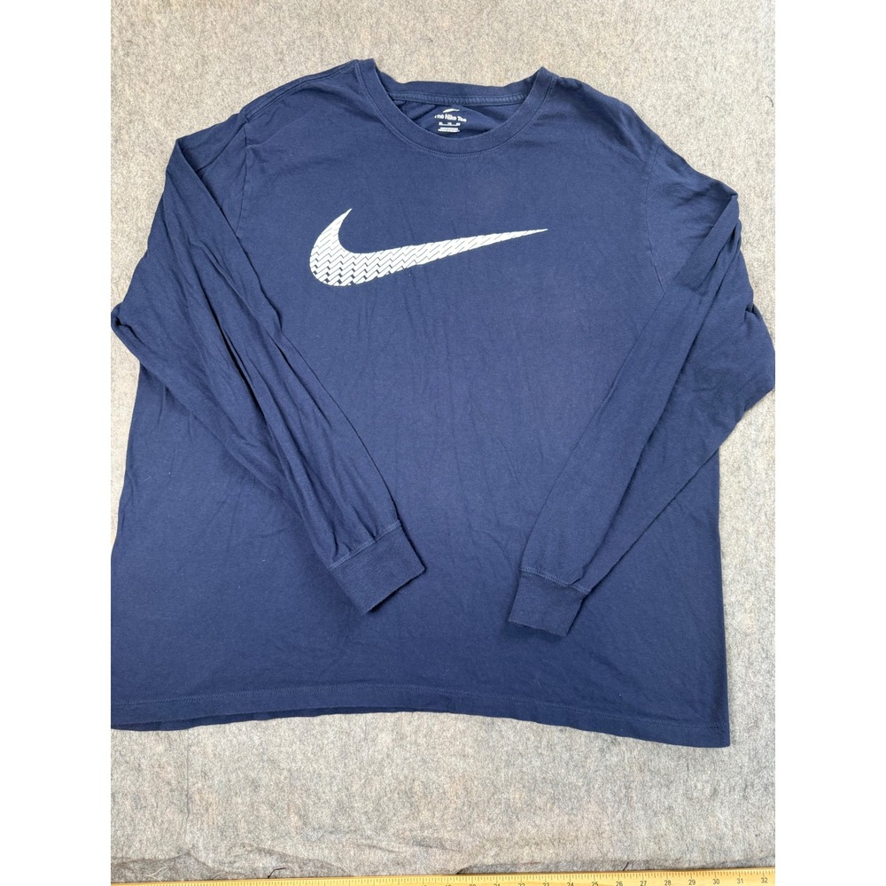 Nike T-Shirt Long Sleeve Men XXL Blue Cotton Swoosh Graphic Athletic Classic Tee